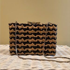Woven Black and Tan Shoulder Clutch